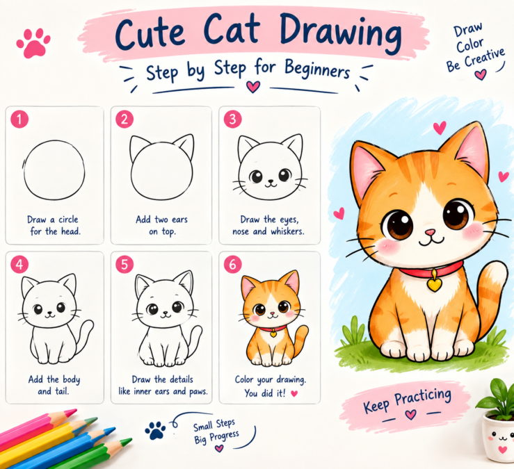 cute cat drawing for beginners