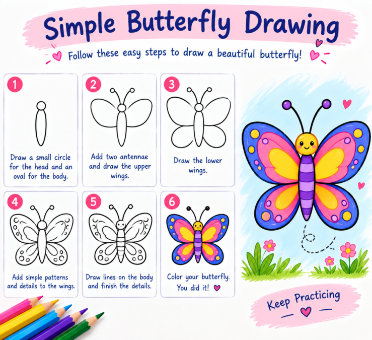simple butterfly drawing for beginners