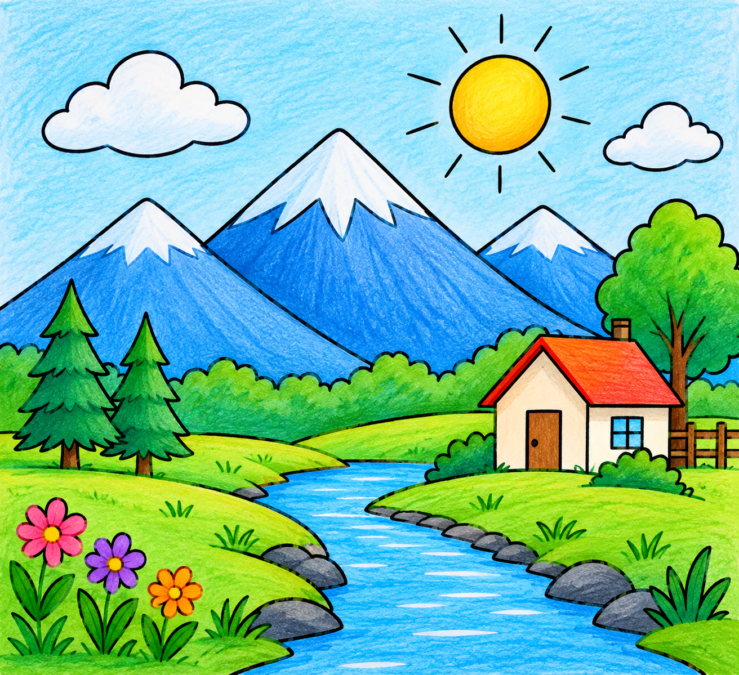 simple mountain landscape drawing for beginners